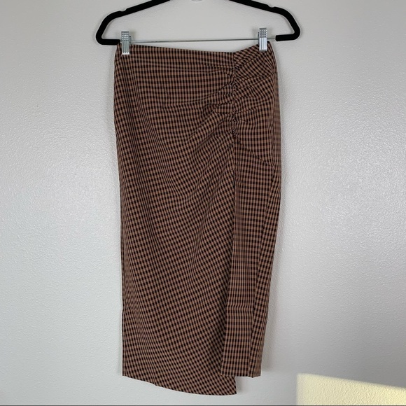 𝅺capulet‎ Ives Ruched Check Midi Skirt Brown S NWT - Picture 2 of 8